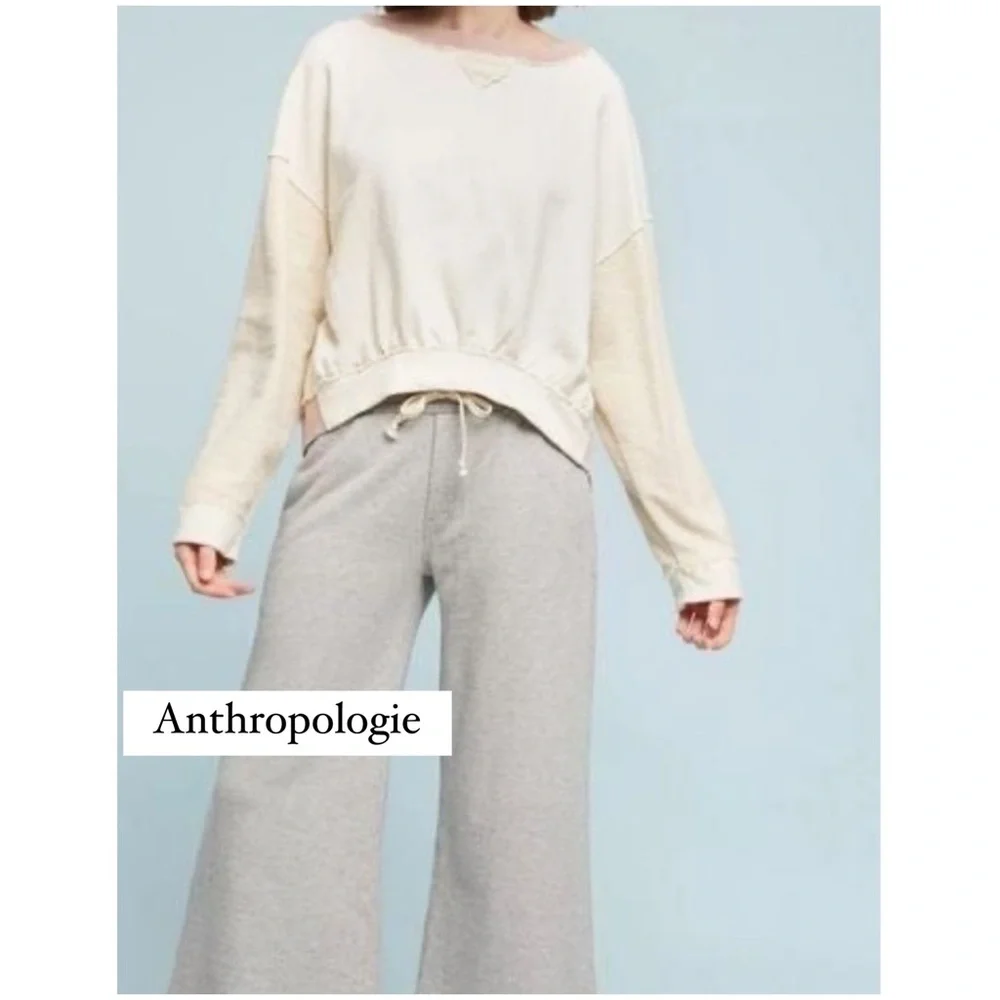 Anthropologie Saturday Sunday Au Fait Cream Pink Metallic Trim Linen Sweatshirt - Picture 4 of 12